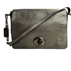 Coach Crosstown Crossbody metallic turnkey chain/leather strap tag minimalist
